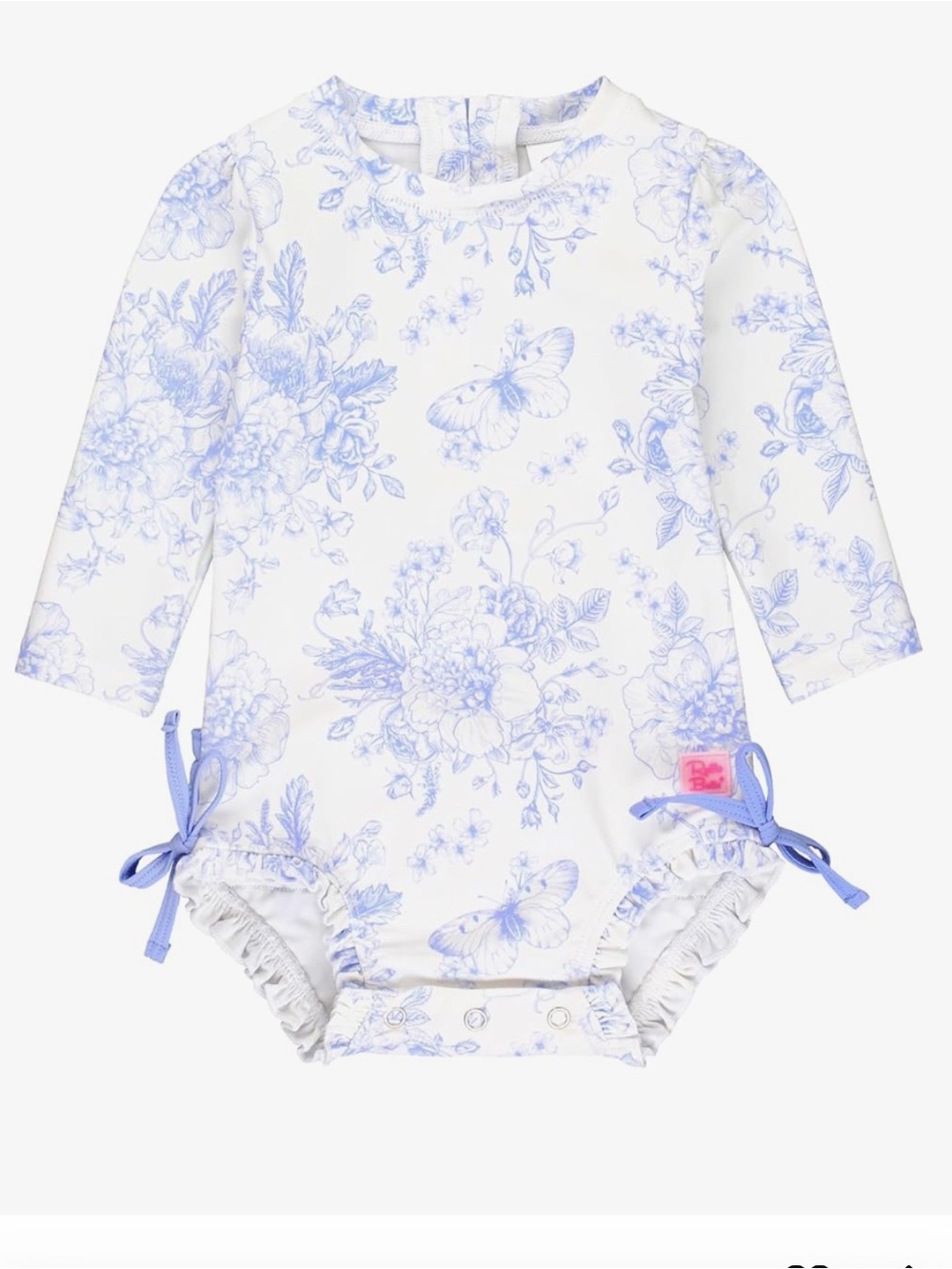 Ruffle Butts Swimsuit, Periwinkle Butterfly Garden Rash Guard One Piece Girl